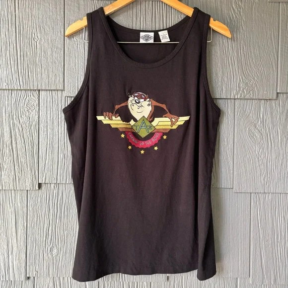 Vintage Looney Tunes Tank Top Cotton Size Large Embroidered Graphic Taz Devil - Picture 7 of 7